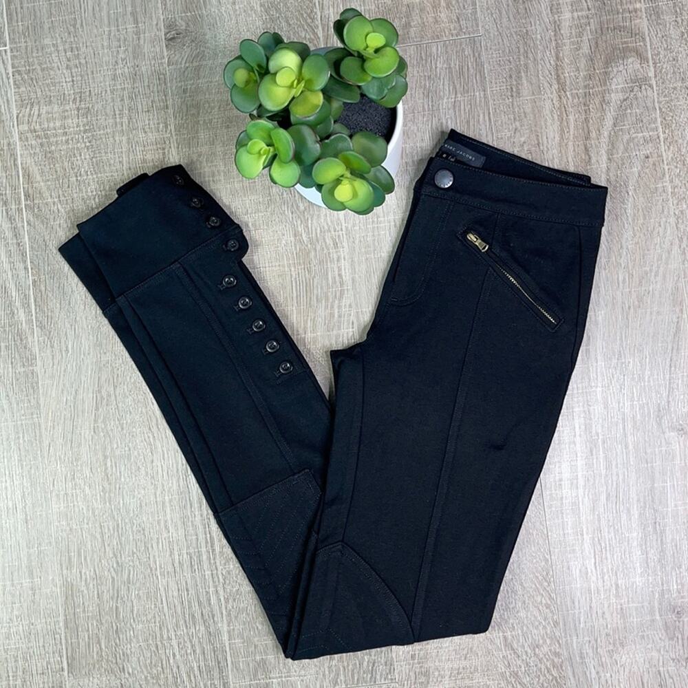 MARC BY MARC JACOBS Women's Black Equestrian Stretch Skinny Button Dress Pants